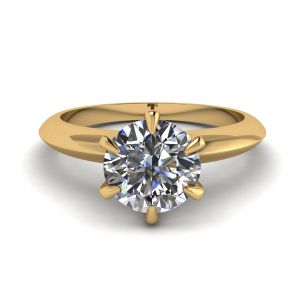 Bague de fiançailles diamant rond 6 griffes en Or Jaune