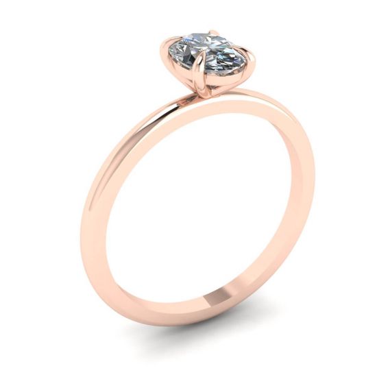 Bague Solitaire Diamant Ovale Classique Or Rose,  Agrandir l'image 4