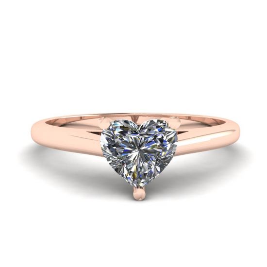 Bague Solitaire Diamant Coeur Classique Or Rose, Agrandir l'image 1