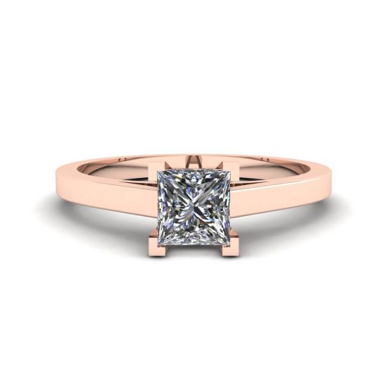 Bague diamant taille princesse en or rose 18 carats, Agrandir l'image 1