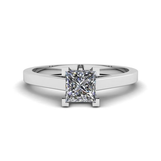 Bague diamant taille princesse en or blanc 18 carats, Image 1