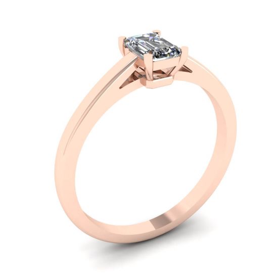 Bague solitaire diamant taille émeraude classique or rose,  Agrandir l'image 4