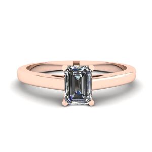 Bague solitaire diamant taille émeraude classique or rose