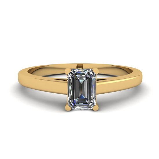 Bague solitaire diamant taille émeraude classique or jaune, Agrandir l'image 1