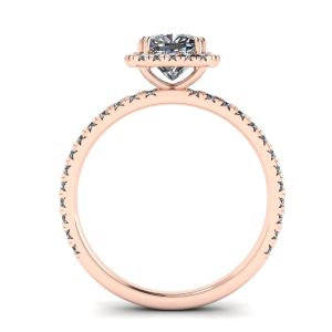 Bague de fiançailles halo de diamants coussin en or rose - Photo 1