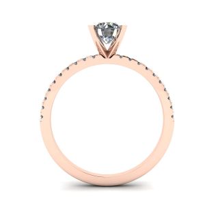 Bague diamant rond classique avec pavé fin en or rose - Photo 1