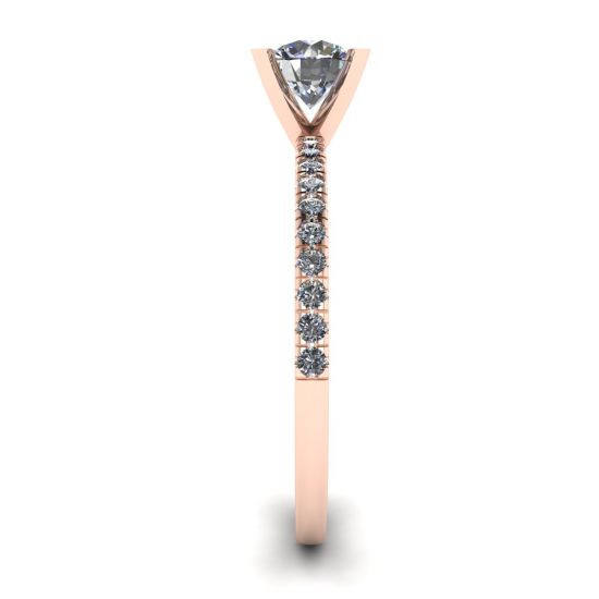 Bague diamant rond classique avec pavé fin en or rose, More Image 1