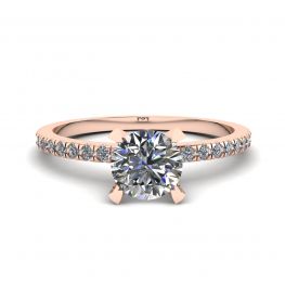 Bague diamant rond classique avec pavé fin en or rose