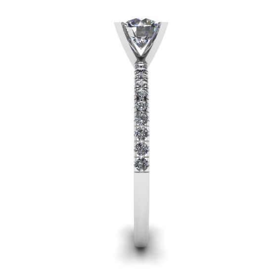 Bague Classique Diamant Rond avec fine face pavée Or Blanc, More Image 1