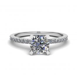 Bague Classique Diamant Rond avec fine face pavée Or Blanc Bague Classique Diamant Rond avec fine face pavée Or Blanc