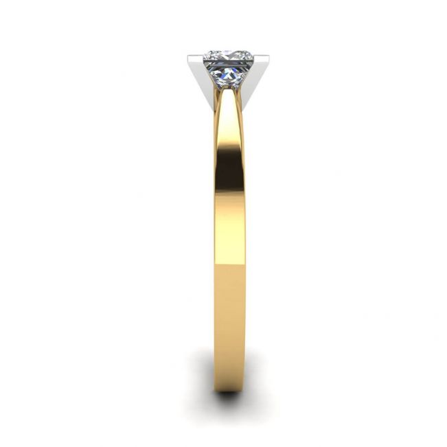 Bague diamant taille princesse style futuriste en or jaune - Photo 2