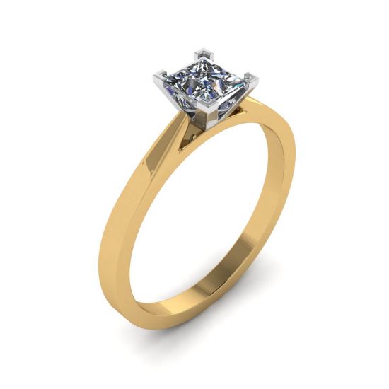 Bague diamant taille princesse style futuriste en or jaune,  Agrandir l'image 4