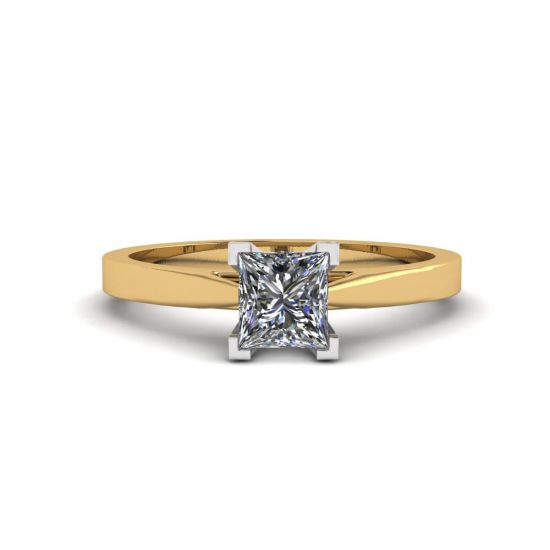 Bague diamant taille princesse style futuriste en or jaune, Agrandir l'image 1