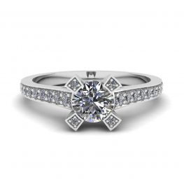 Bague de créateur avec diamant rond et pavé