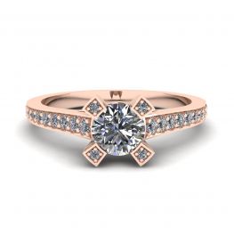 Bague de créateur avec diamant rond et pavé d'or rose