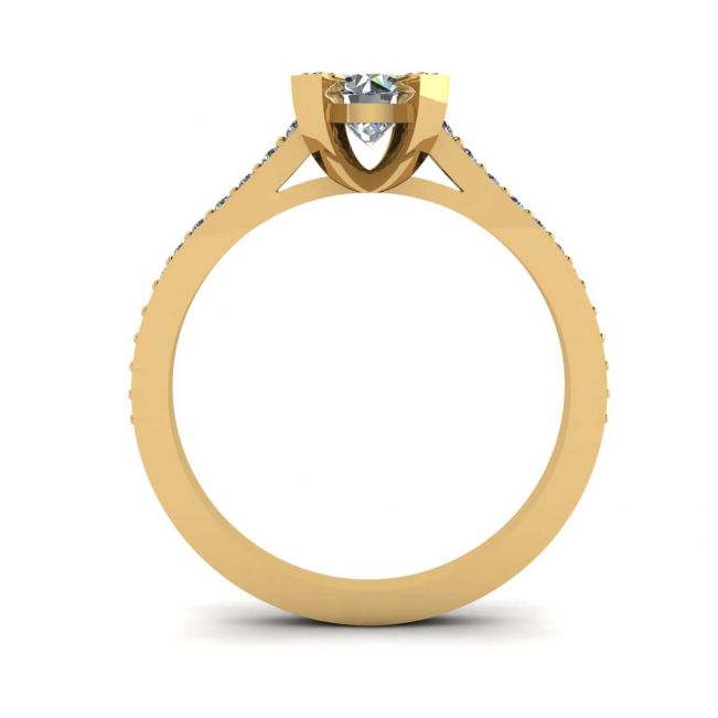 Bague de créateur avec diamant rond et pavé en or jaune 18 carats - Photo 1