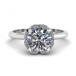 Bague Fleur Dentelle Diamant Coussin Or Blanc
