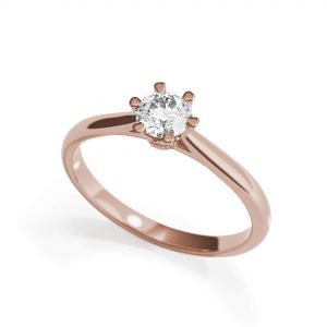 Bague de fiançailles diamant couronne 6 griffes en or rose - Photo 3