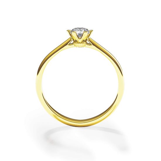 Bague de fiançailles diamant couronne 6 griffes en or jaune, More Image 0