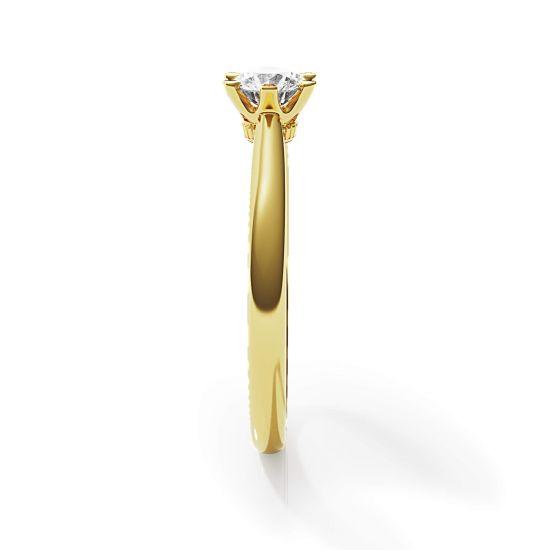 Bague de fiançailles diamant couronne 6 griffes en or jaune,  Agrandir l'image 3
