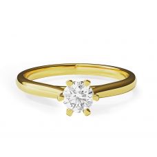 Bague de fiançailles diamant couronne 6 griffes en or jaune