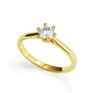 Bague de fiançailles diamant couronne 6 griffes en or jaune - Photo 3