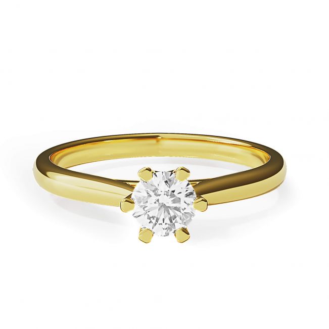 Bague de fiançailles diamant couronne 6 griffes en or jaune