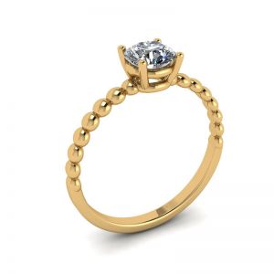 Solitaire diamant rond sur bague perlée en or jaune - Photo 3
