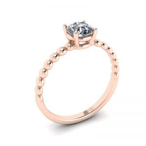 Solitaire diamant rond sur bague perlée en or rose - Photo 3