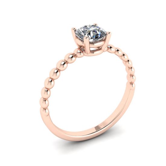 Solitaire diamant rond sur bague perlée en or rose,  Agrandir l'image 4