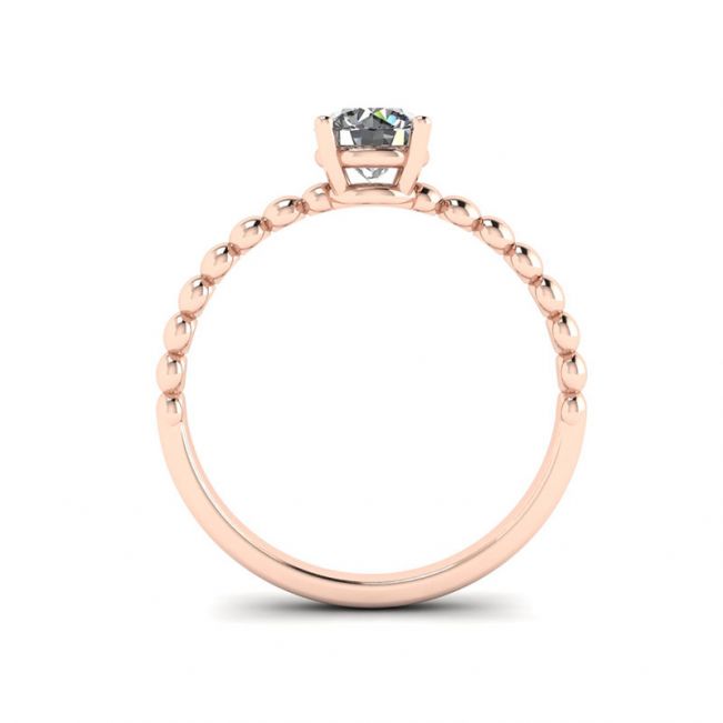 Solitaire diamant rond sur bague perlée en or rose - Photo 1