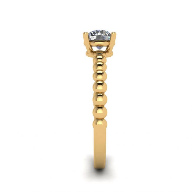 Solitaire diamant rond sur bague perlée en or jaune - Photo 2