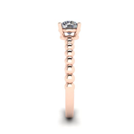 Solitaire diamant rond sur bague perlée en or rose, More Image 1