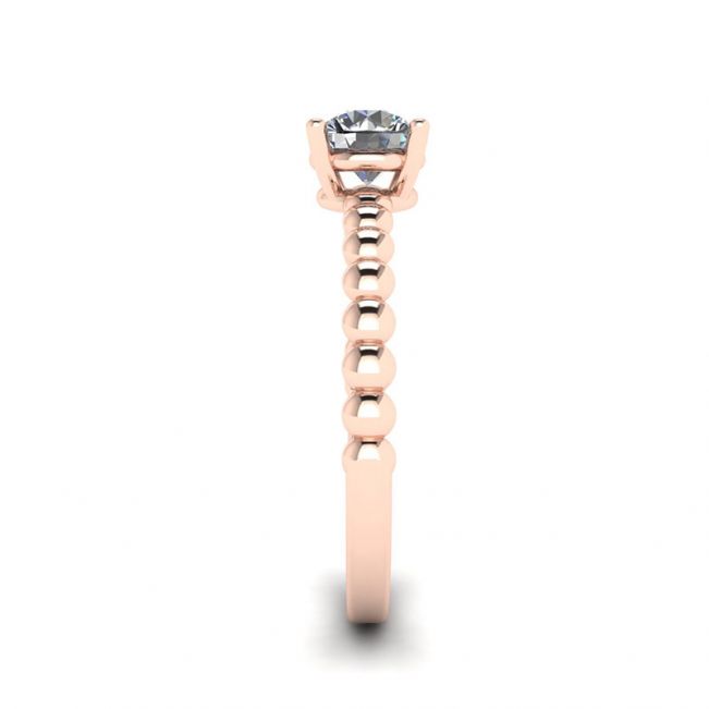 Solitaire diamant rond sur bague perlée en or rose - Photo 2