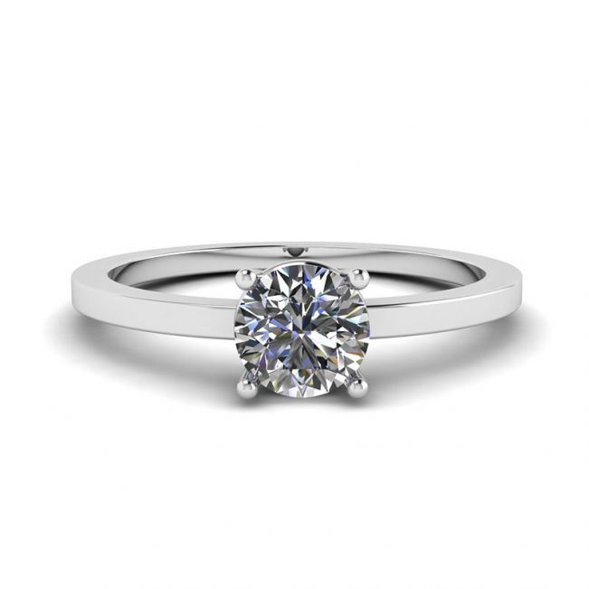 Bague en or blanc 18 carats solitaire diamant rond simple