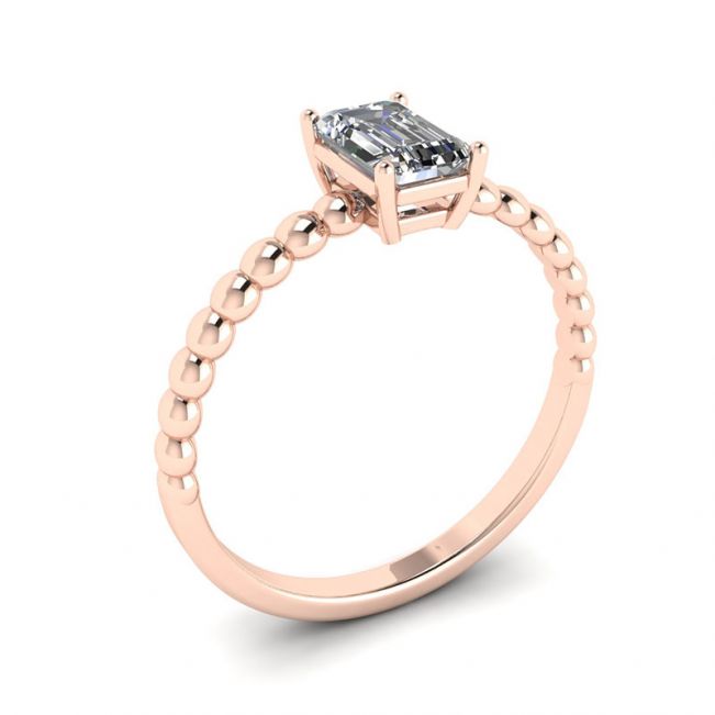 Bague barbu avec diamant taille émeraude en or rose - Photo 3