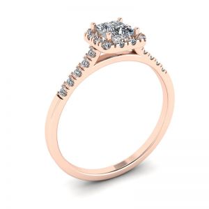 Bague diamant taille princesse Halo en or rose - Photo 3