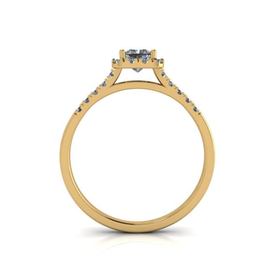 Bague diamant taille princesse halo en or jaune, More Image 0