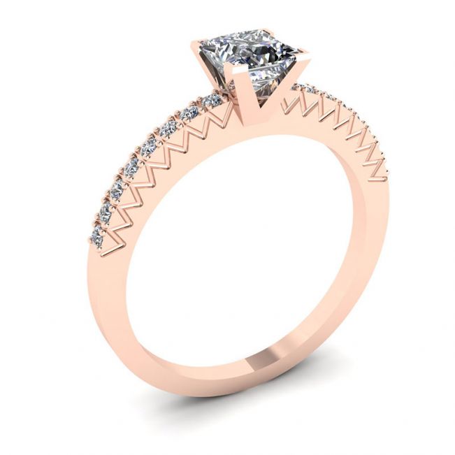 Bague en diamant taille princesse en V avec pavé latéral en or rose - Photo 3
