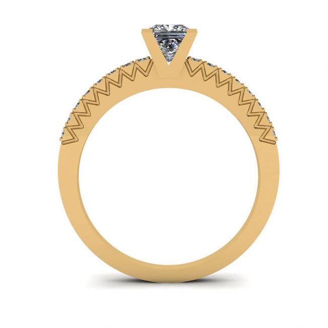 Bague diamant taille princesse en V avec pavé latéral en or jaune - Photo 1