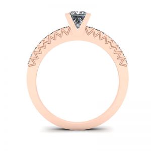 Bague en diamant taille princesse en V avec pavé latéral en or rose - Photo 1