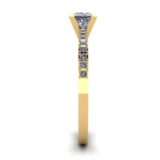Bague diamant taille princesse en V avec pavé latéral en or jaune,  Agrandir l'image 3