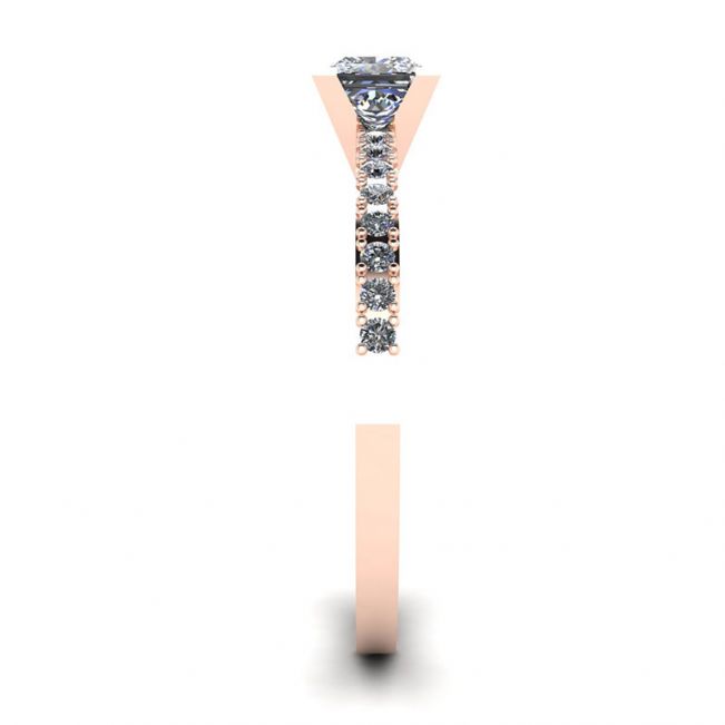 Bague en diamant taille princesse en V avec pavé latéral en or rose - Photo 2