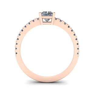 Bague en diamant taille princesse avec pavé latéral en or rose 18 carats - Photo 1