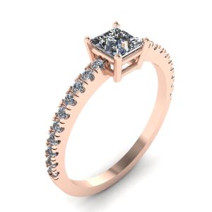 Bague en diamant taille princesse avec pavé latéral en or rose 18 carats - Photo 3