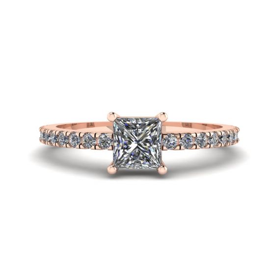 Bague en diamant taille princesse avec pavé latéral en or rose 18 carats, Image 1
