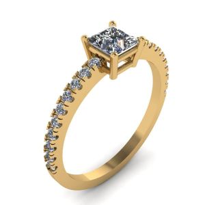Bague en diamant taille princesse avec pavé latéral en or jaune 18 carats - Photo 3