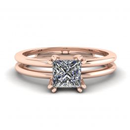 Contemporaine Coupe Princesse Bague de Fiançailles Double Or Rose