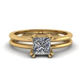Bague double de fiançailles contemporaine taille princesse