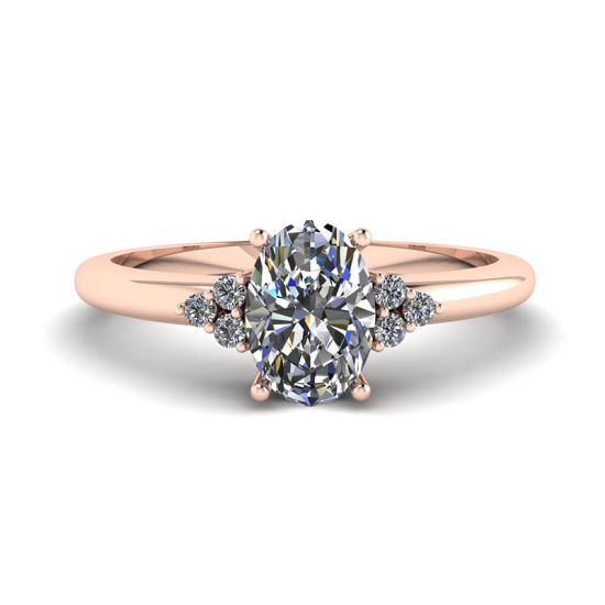 Bague Diamant Ovale avec 3 Diamants Latéraux Or Rose, Agrandir l'image 1